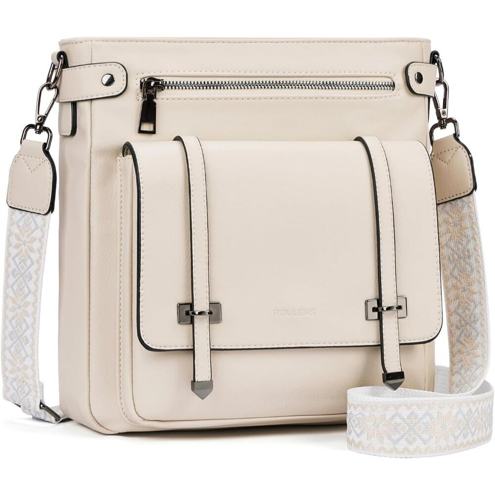 Women’s Apricot Leather Purses Multi-Pocket Adjustable Strap Crossbody Bags